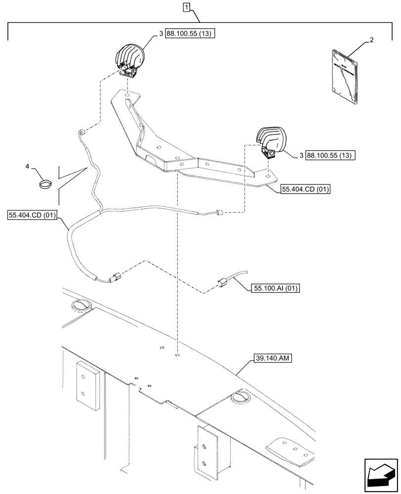 Схема запчастей Case CX210D LC LR - (88.100.55[10]) - DIA KIT, RIGHT, LEFT, REAR VIEW CAMERA, LIGHT (88) - ACCESSORIES