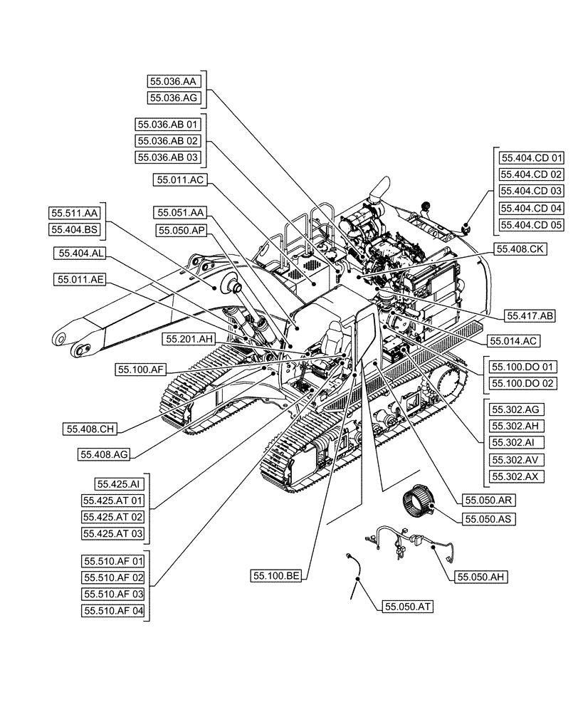 Схема запчастей Case CX490D LC - (55.000.00[02]) - SECTION INDEX - ELECTRICAL SYSTEMS (55) - ELECTRICAL SYSTEMS