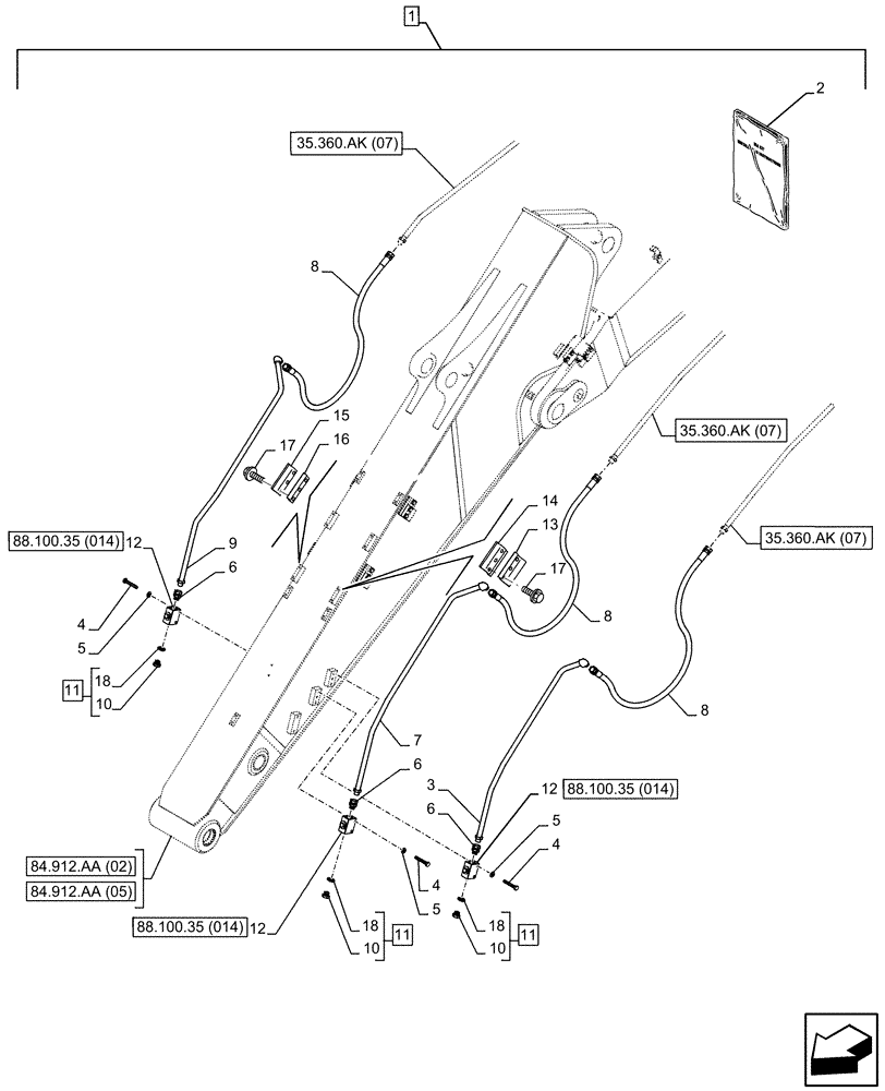Схема запчастей Case CX350D LC - (88.100.35[013]) - DIA KIT, CLAMSHELL BUCKET, ROTATION, W/ ELECTRICAL PROPORTIONAL CONTROL, LINE, ARM (L=3.25M) (88) - ACCESSORIES