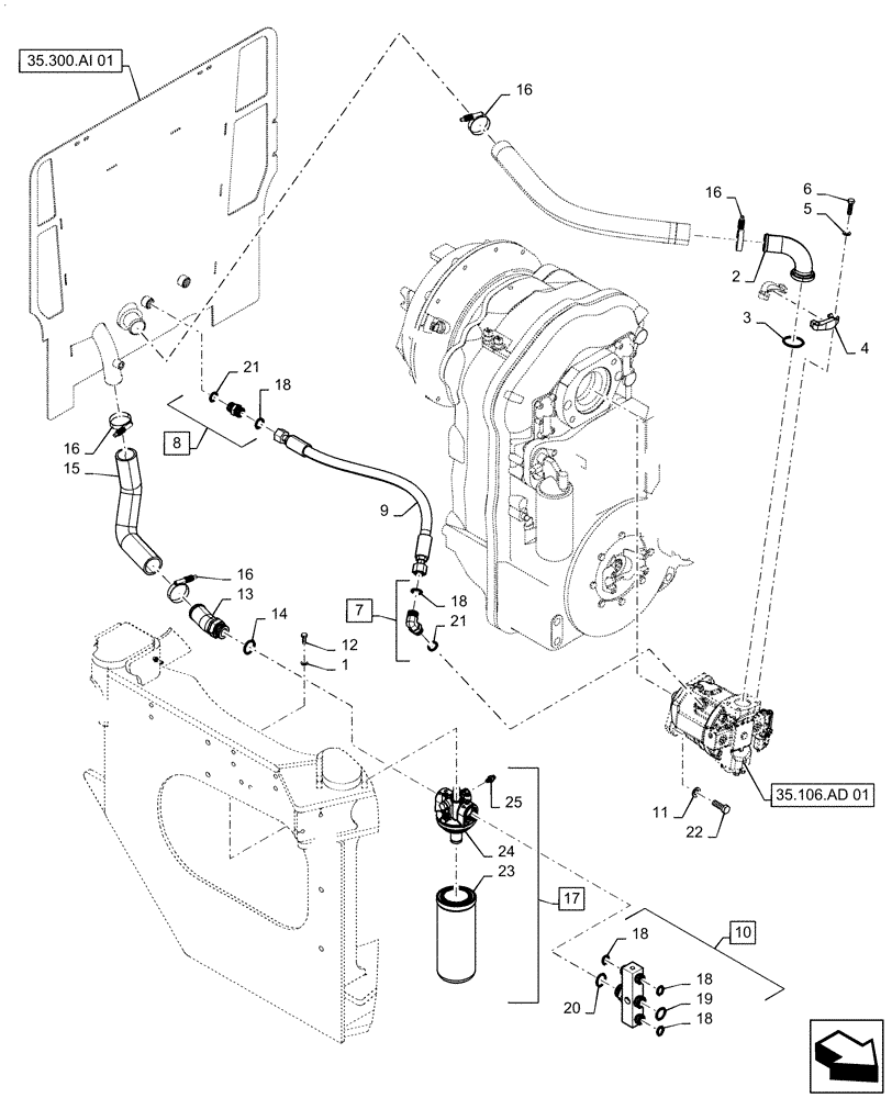 Схема запчастей Case 521F - (35.106.AO[02]) - MAIN HYDRAULIC PUMP LINES (35) - HYDRAULIC SYSTEMS