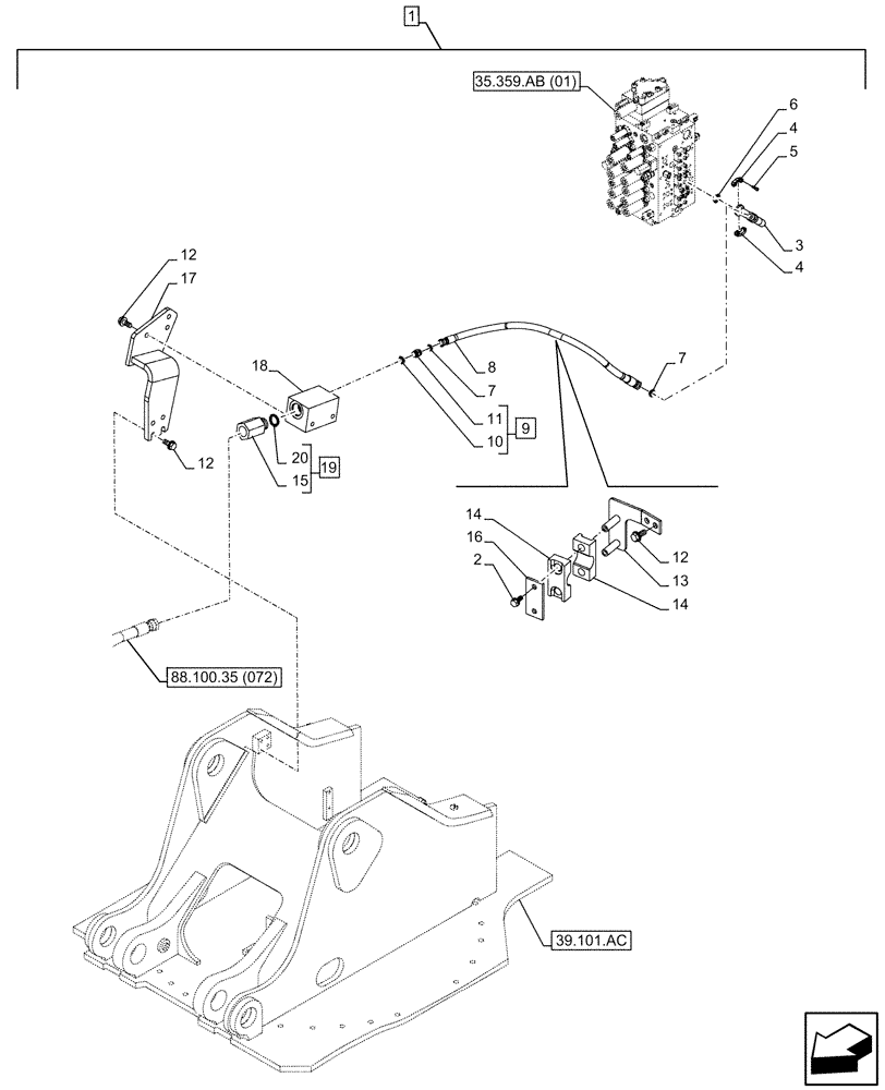 Схема запчастей Case CX300D LC - (88.100.35[071]) - DIA KIT, AUXILIARY CIRCUIT, SHEARS, W/ ELECTRICAL PROPORTIONAL CONTROL, BOOM, LINE (88) - ACCESSORIES