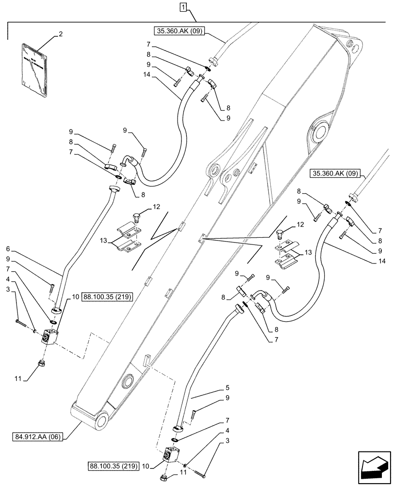Схема запчастей Case CX350D LC - (88.100.35[218]) - DIA KIT, HAMMER CIRCUIT, SHEARS, HIGH FLOW, W/ ELECTRICAL PROPORTIONAL CONTROL, LINE, ARM (L=4.0M) (88) - ACCESSORIES