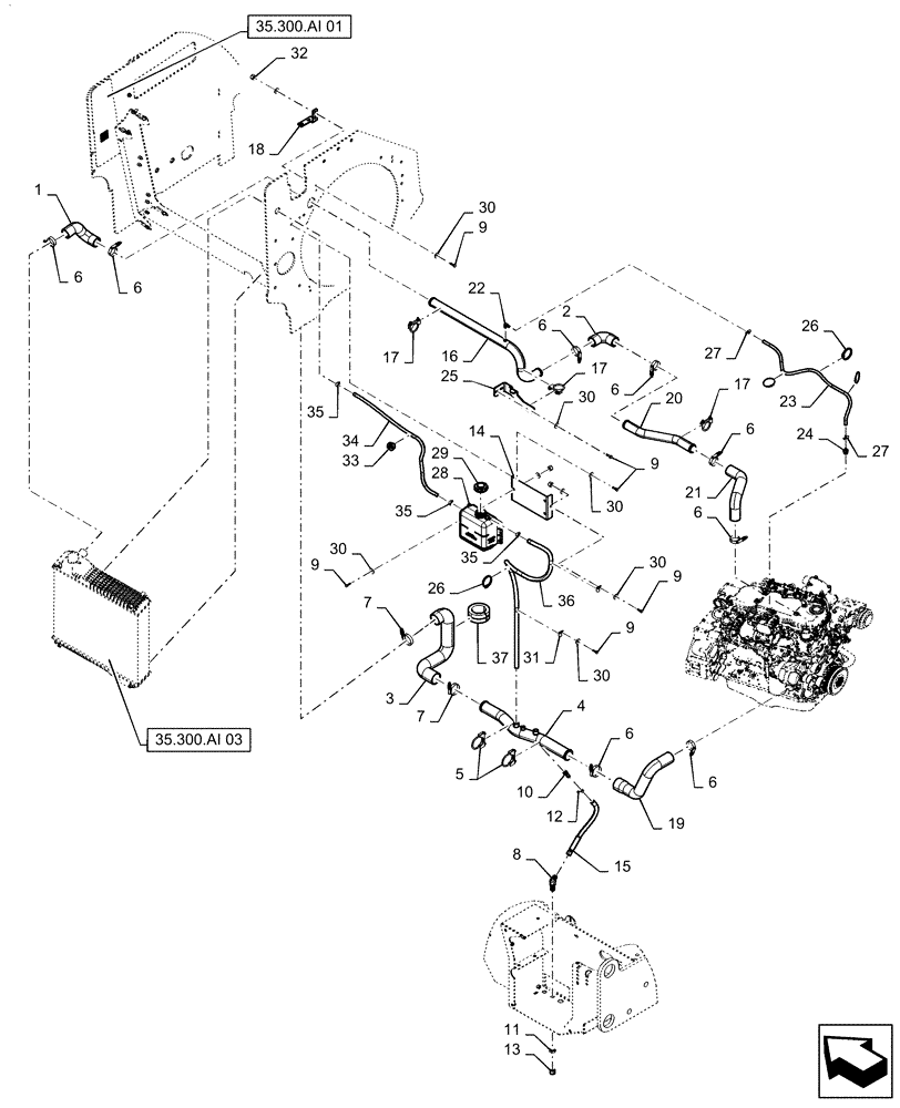 Схема запчастей Case 521F - (10.400.AD[01]) - ENGINE COOLING SYSTEM HOSE INSTALLATION (10) - ENGINE