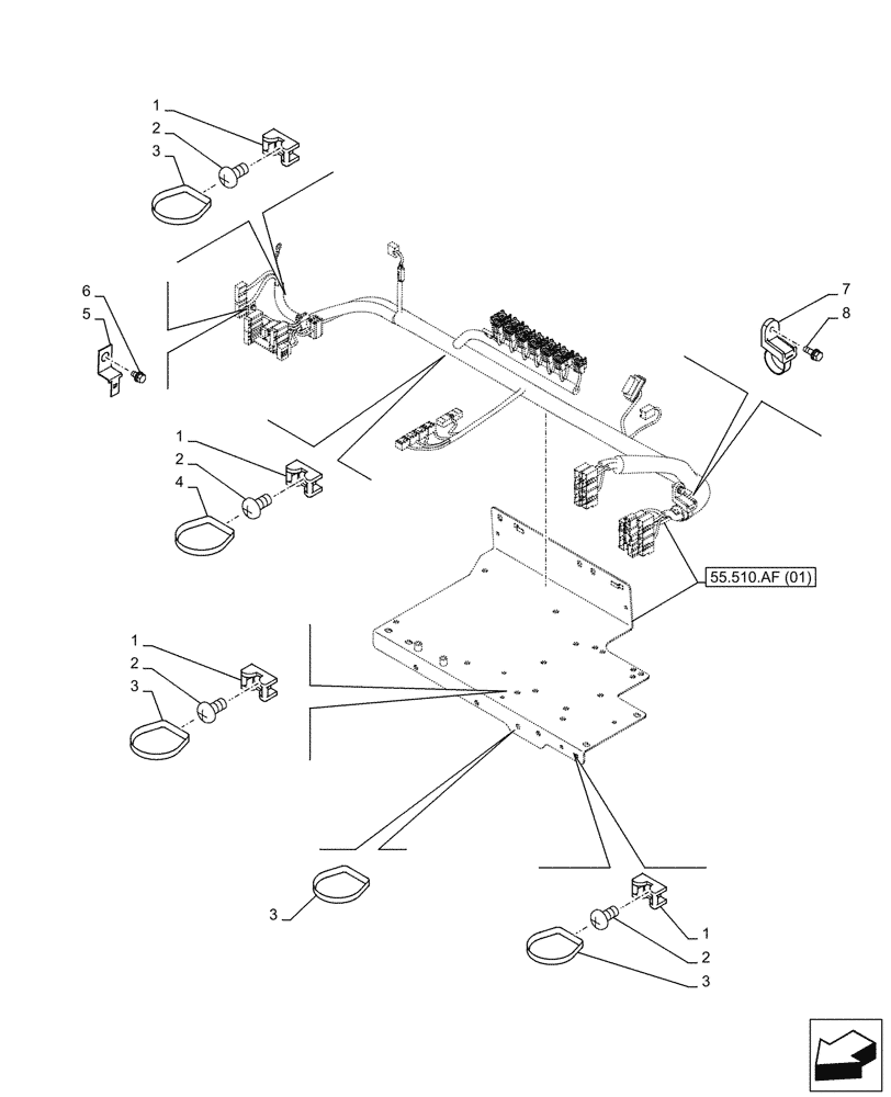 Схема запчастей Case CX160D LC - (55.510.AF[03]) - CAB MAIN WIRE HARNESS, CABLE CLIP (55) - ELECTRICAL SYSTEMS
