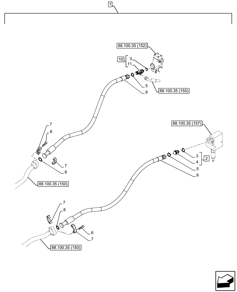 Схема запчастей Case CX300D LC - (88.100.35[151]) - DIA KIT, HAMMER CIRCUIT, HIGH FLOW, SHEARS, W/ ELECTRICAL PROPORTIONAL CONTROL, BOOM, LINE (88) - ACCESSORIES