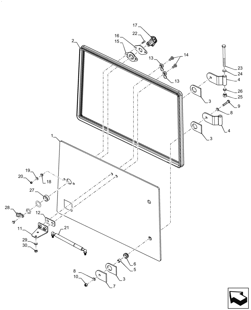 Схема запчастей Case 521F - (90.156.AJ[01]) - VAR - 782439, 782440 - LOWER RIGHT SIDE CAB WINDOW (90) - PLATFORM, CAB, BODYWORK AND DECALS