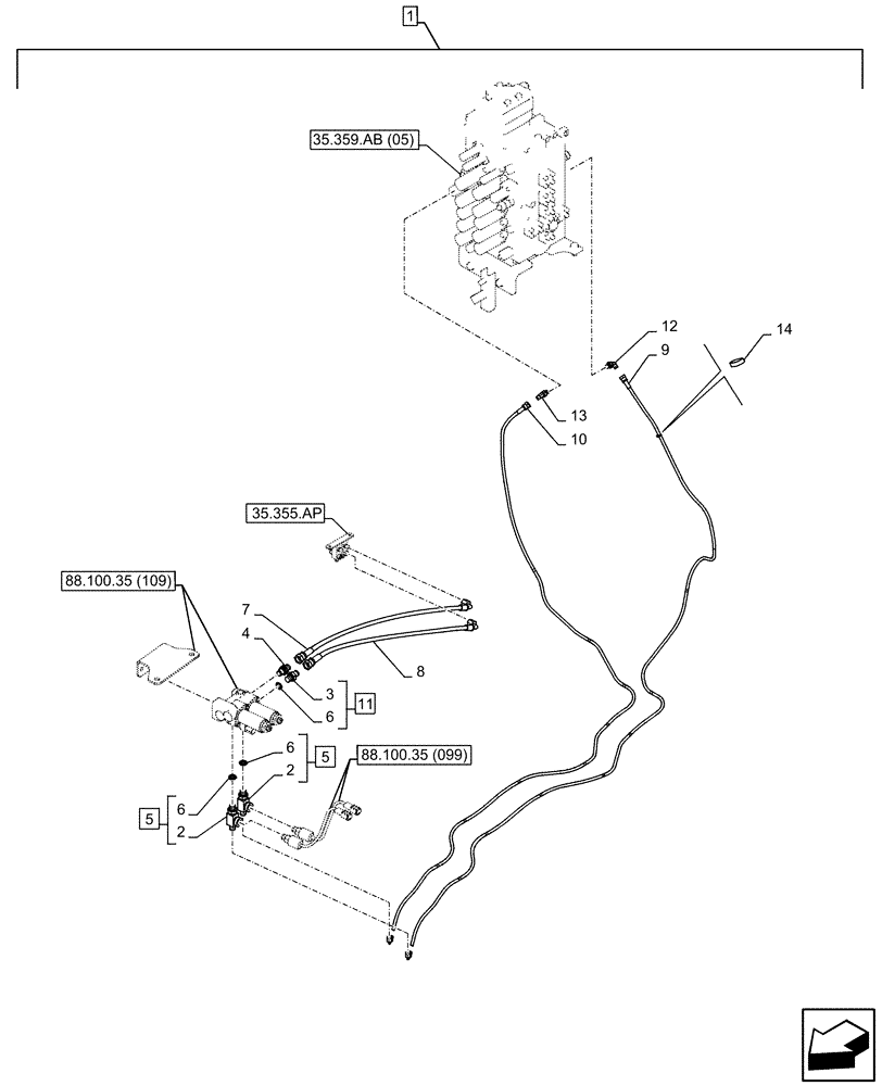 Схема запчастей Case CX350D LC - (88.100.35[098]) - DIA KIT, CLAMSHELL BUCKET, ROTATION, W/ ELECTRICAL PROPORTIONAL CONTROL, HYDRAULIC LINE (88) - ACCESSORIES