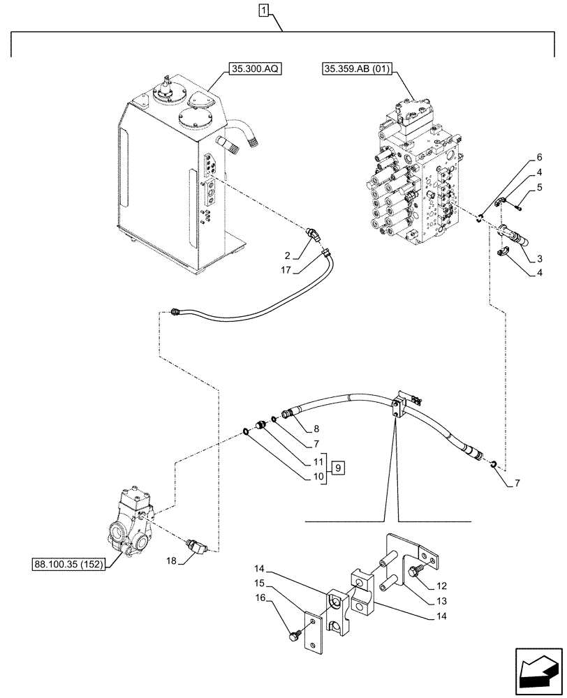 Схема запчастей Case CX300D LC - (88.100.35[154]) - DIA KIT, HAMMER CIRCUIT, HIGH FLOW, SHEARS, W/ ELECTRICAL PROPORTIONAL CONTROL, DIRECTIONAL CONTROL VALVE, LINE (88) - ACCESSORIES