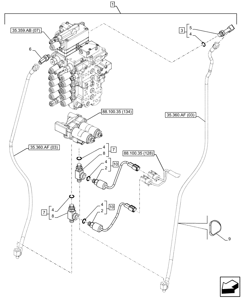 Схема запчастей Case CX130D - (88.100.35[131]) - DIA KIT, CLAMSHELL BUCKET, ROTATION, W/ ELECTRICAL PROPORTIONAL CONTROL, HYDRAULIC LINE, SPEED SENSOR (88) - ACCESSORIES