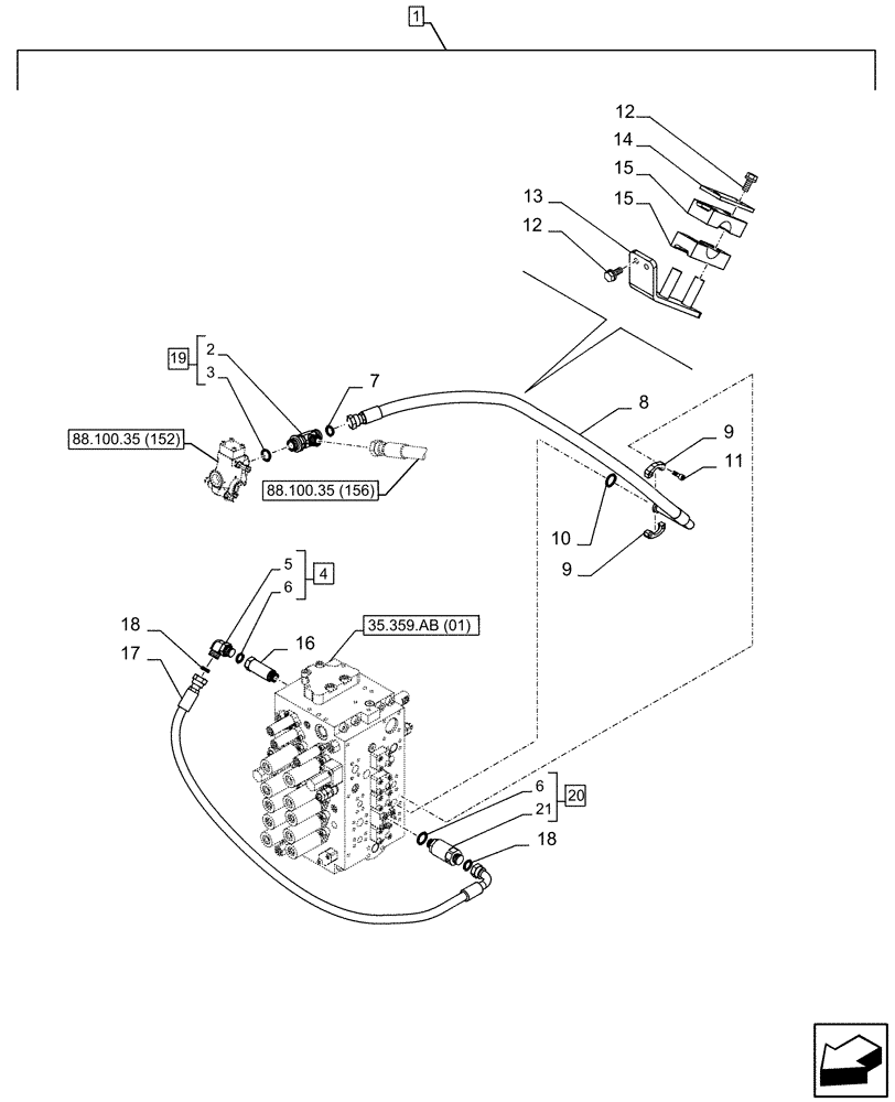 Схема запчастей Case CX210D LC - (88.100.35[154]) - DIA KIT, HAMMER CIRCUIT, HIGH FLOW, SHEARS, W/ ELECTRICAL PROPORTIONAL CONTROL, DIRECTIONAL CONTROL VALVE, LINE (88) - ACCESSORIES