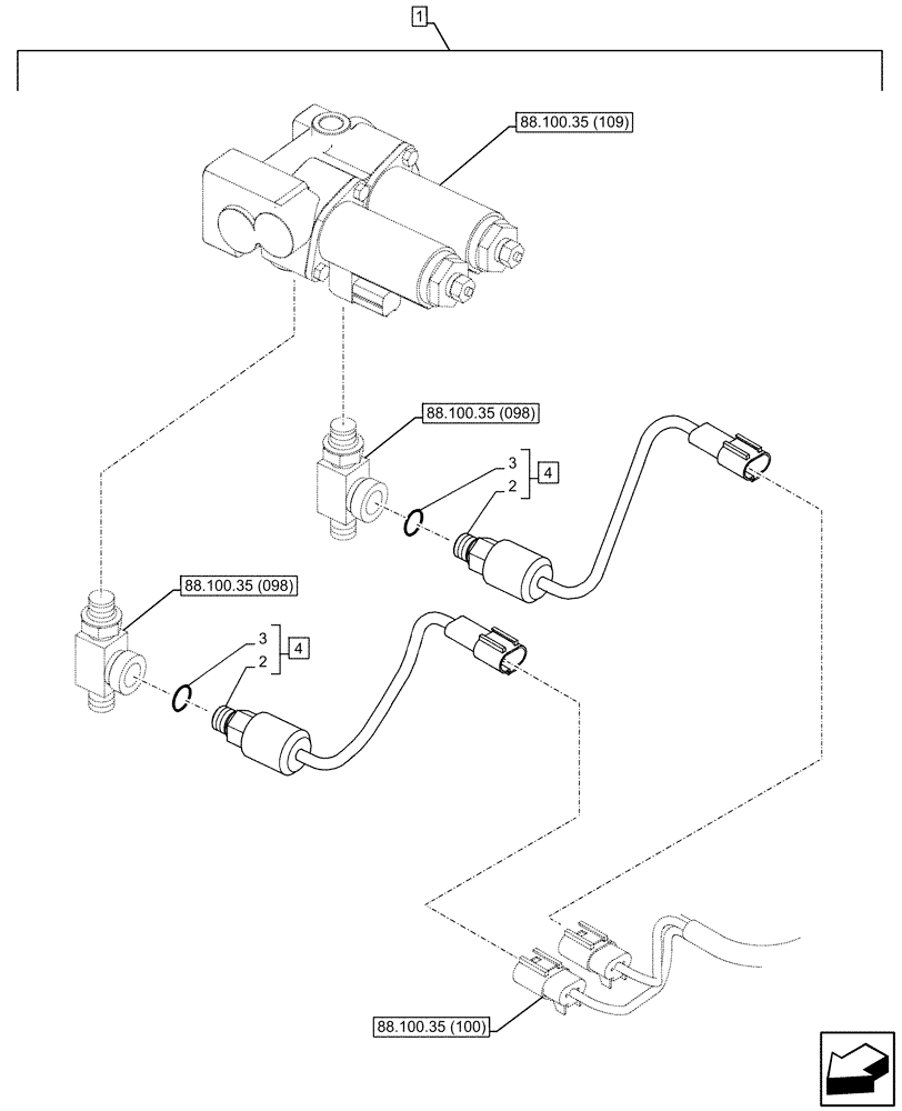 Схема запчастей Case CX350D LC - (88.100.35[099]) - DIA KIT, CLAMSHELL BUCKET, ROTATION, W/ ELECTRICAL PROPORTIONAL CONTROL, SPEED SENSOR (88) - ACCESSORIES