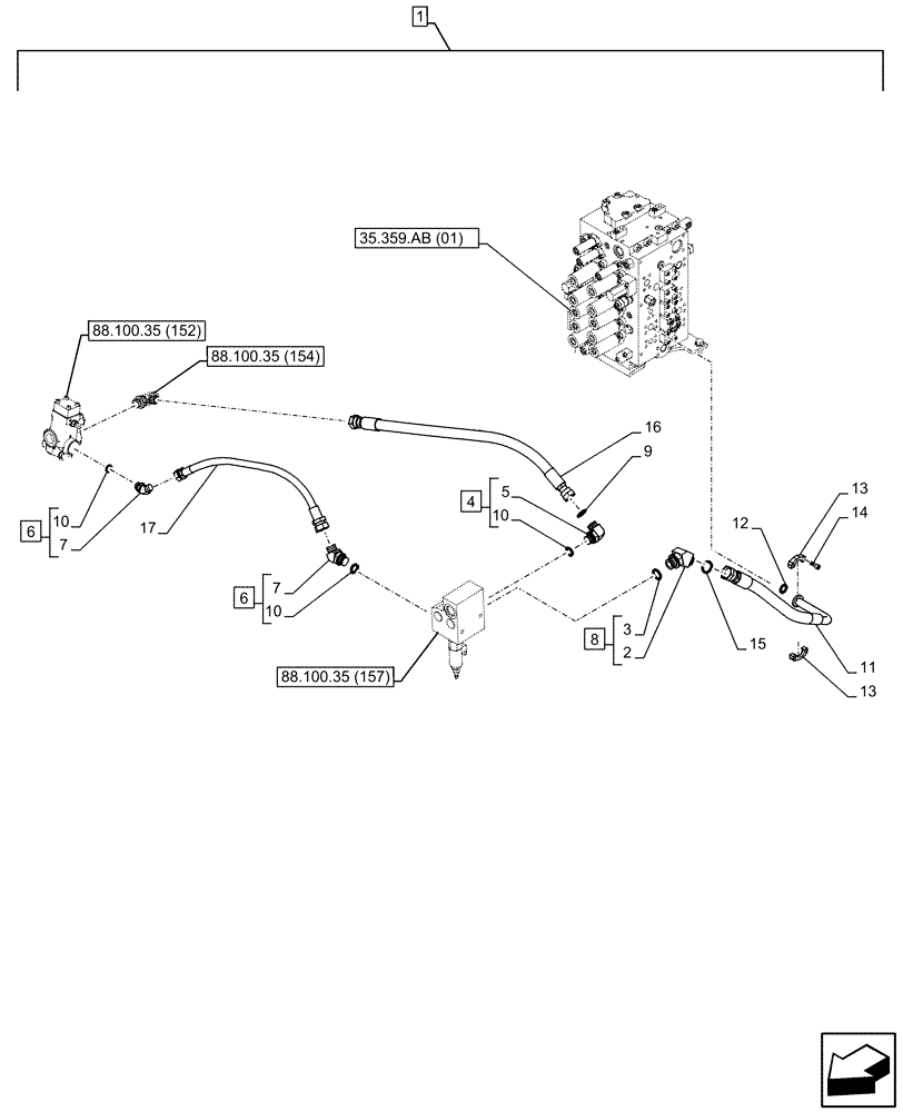 Схема запчастей Case CX250D LC - (88.100.35[156]) - DIA KIT, HAMMER CIRCUIT, HIGH FLOW, SHEARS, W/ ELECTRICAL PROPORTIONAL CONTROL, DIRECTIONAL CONTROL VALVE, RELIEF VALVE, LINE (88) - ACCESSORIES