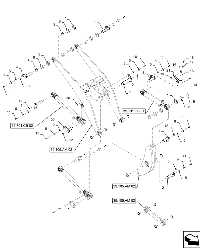 Схема запчастей Case 521F - (39.105.AM[01]) - LIFT ARM INSTALLATION Z-BAR (39) - FRAMES AND BALLASTING