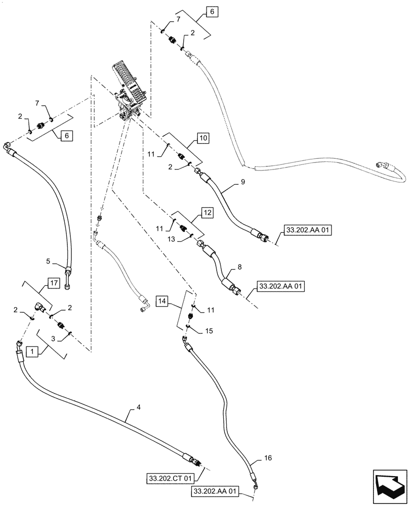 Схема запчастей Case 521F - (33.202.CH[01]) - BRAKE VALVE HYDRAULIC LINES (33) - BRAKES & CONTROLS