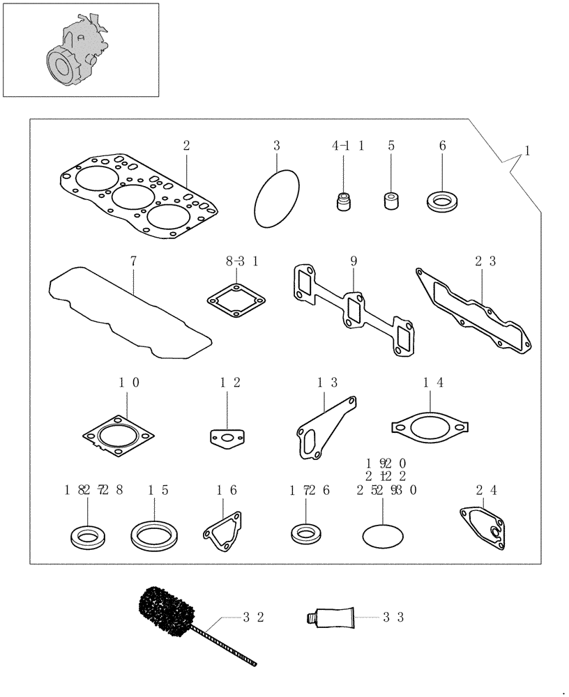 Схема запчастей Case CX31B - (0.021[02]) - GASKET SET (10) - ENGINE