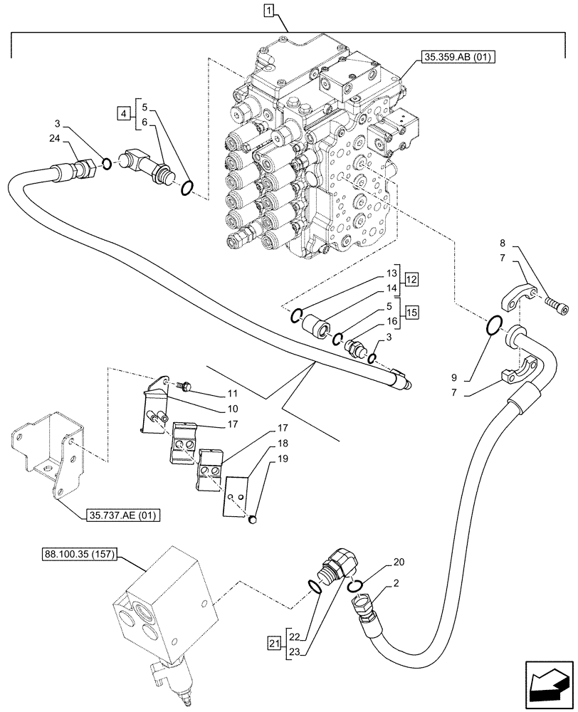 Схема запчастей Case CX160D LC - (88.100.35[156]) - DIA KIT, HAMMER CIRCUIT, HIGH FLOW, SHEARS, W/ ELECTRICAL PROPORTIONAL CONTROL, RELIEF VALVE, LINE (88) - ACCESSORIES