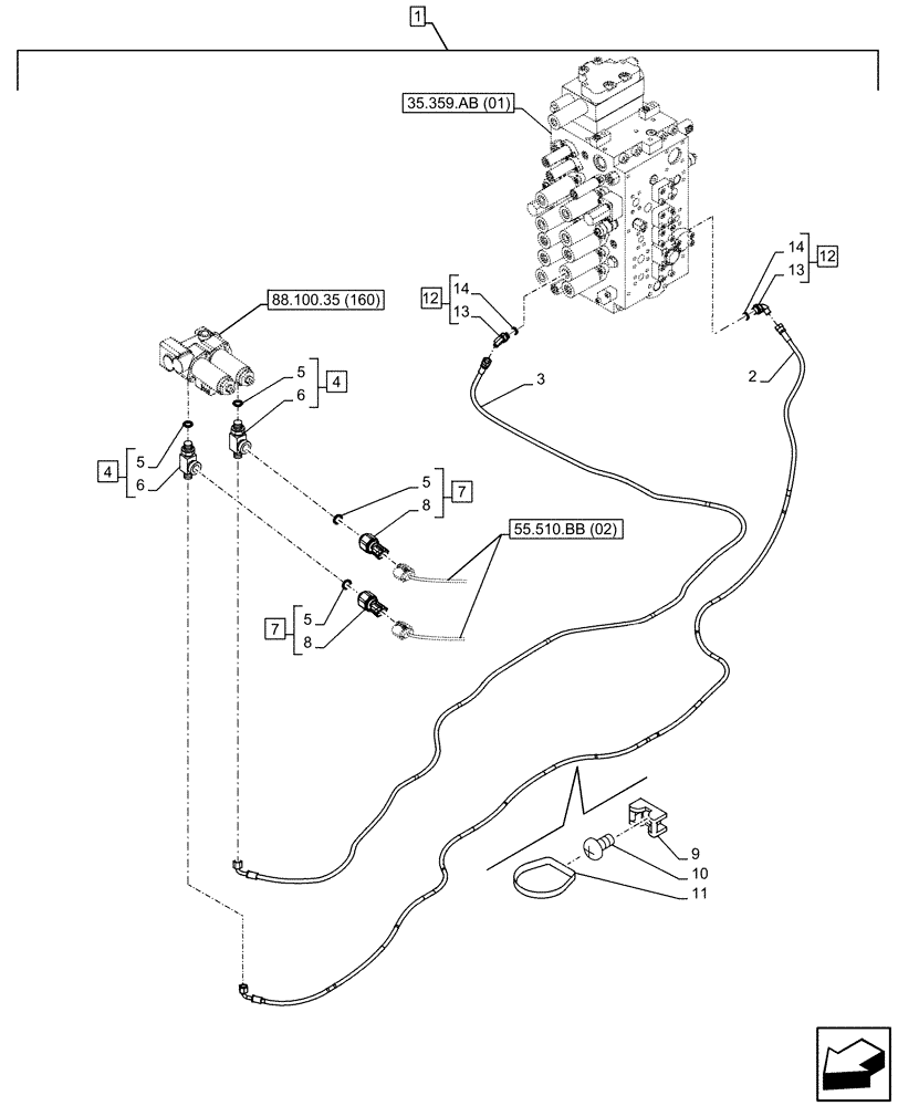 Схема запчастей Case CX350D LC - (88.100.35[162]) - DIA KIT, HAMMER CIRCUIT, HIGH FLOW, SHEARS, W/ ELECTRICAL PROPORTIONAL CONTROL, SOLENOID VALVE, REDUCER, LINE, PRESSURE RELIEF VALVE, SENSOR (88) - ACCESSORIES