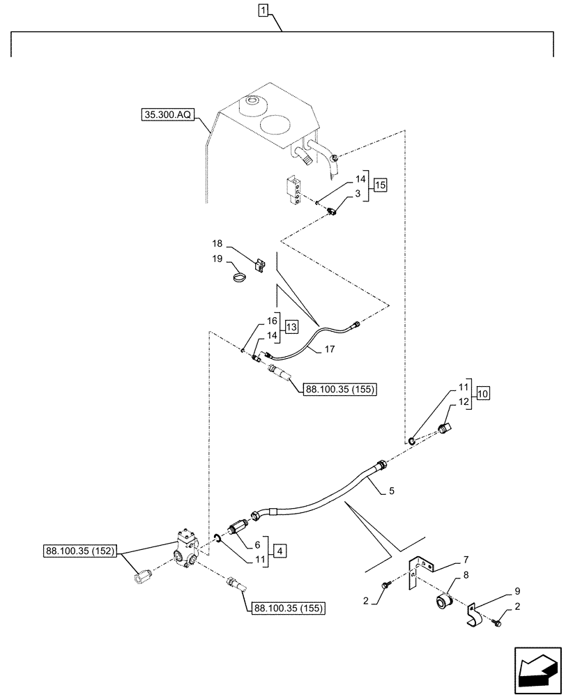 Схема запчастей Case CX350D LC - (88.100.35[154]) - DIA KIT, HAMMER CIRCUIT, HIGH FLOW, SHEARS, W/ ELECTRICAL PROPORTIONAL CONTROL, DIRECTIONAL CONTROL VALVE, LINE (88) - ACCESSORIES
