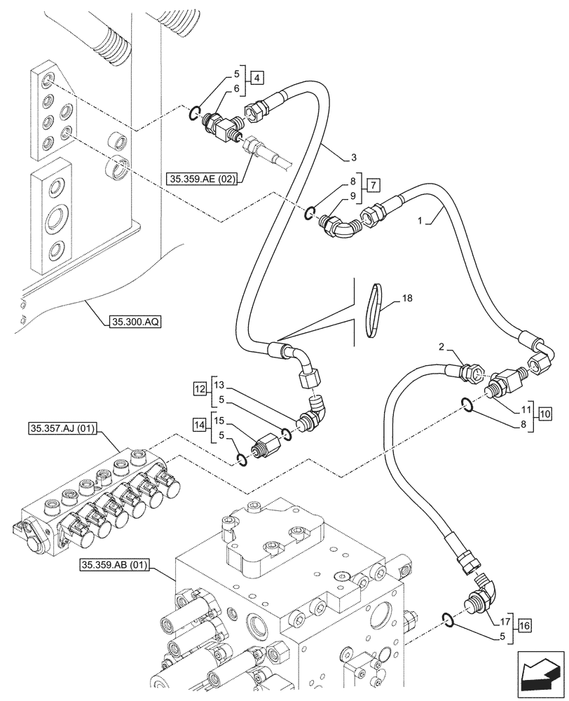 Схема запчастей Case CX210D NLC - (35.359.AE[01]) - CONTROL, VALVE, LINE (35) - HYDRAULIC SYSTEMS