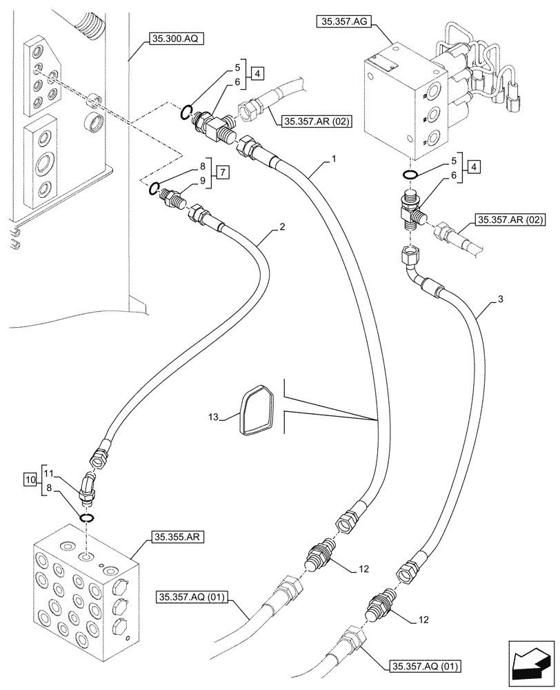 Схема запчастей Case CX210D NLC - (35.357.AQ[02]) - PILOT VALVE, DRAIN LINE (35) - HYDRAULIC SYSTEMS