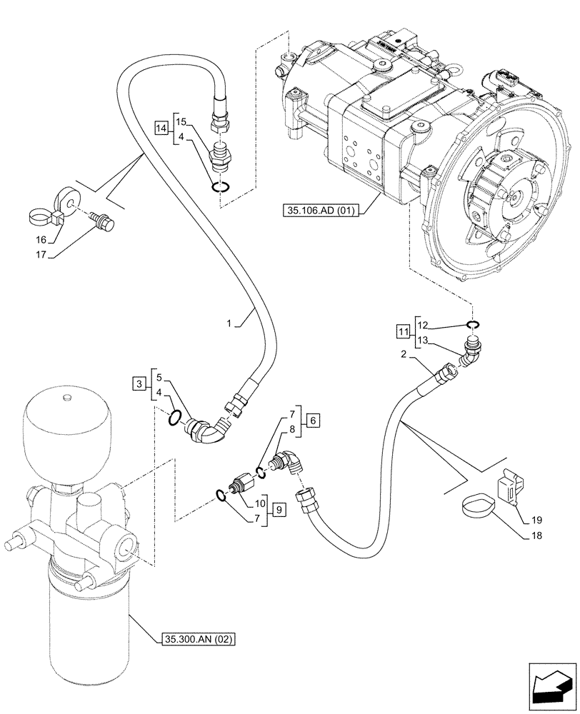 Схема запчастей Case CX210D NLC - (35.357.AD) - PILOT VALVE, OIL LINE (35) - HYDRAULIC SYSTEMS