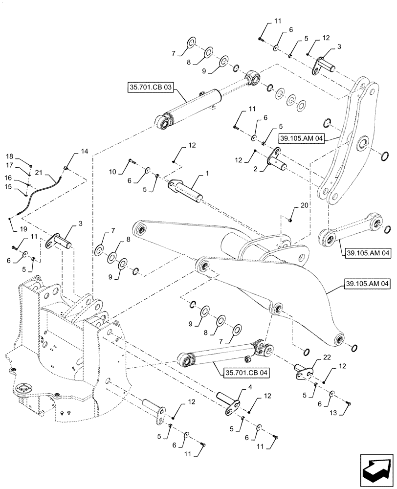 Схема запчастей Case 521F - (39.105.AM[03]) - LIFT ARM INSTALLATION XR (39) - FRAMES AND BALLASTING