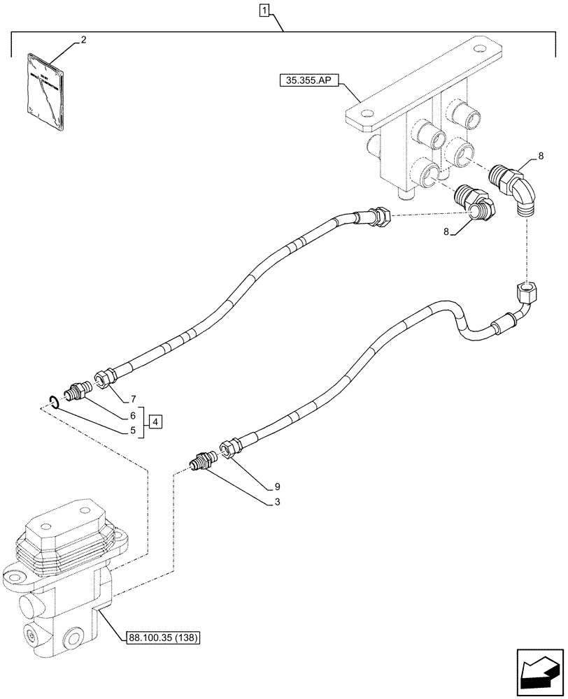 Схема запчастей Case CX250D LC LR - (88.100.35[136]) - DIA KIT, AUXILIARY CIRCUIT, SHEARS, W/ HYDRAULIC CONTROL, FOOT CONTROL VALVE, LINE (88) - ACCESSORIES