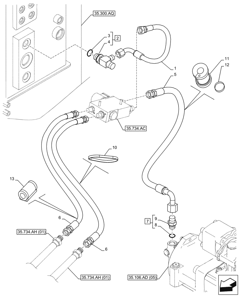 Схема запчастей Case CX210D NLC - (35.734.AD[07]) - VAR - 781128 - QUICK COUPLER, SOLENOID VALVE, HYDRAULIC LINE (35) - HYDRAULIC SYSTEMS