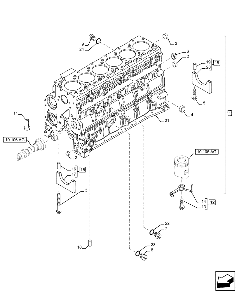 Схема запчастей Case F4HFE6131 B003 - (10.001.AB[01]) - CYLINDER BLOCK & RELATED PARTS (10) - ENGINE