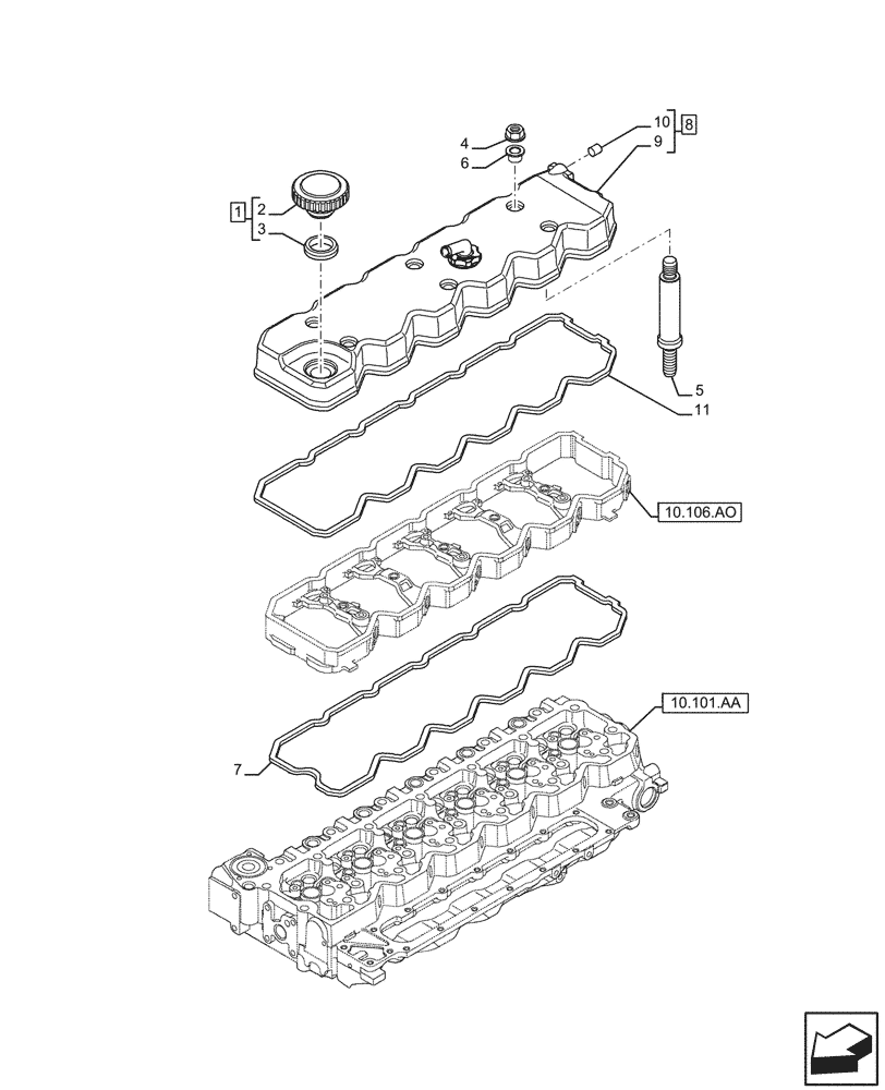 Схема запчастей Case F4HFE6131 B003 - (10.101.AB) - HEAD COVER (10) - ENGINE