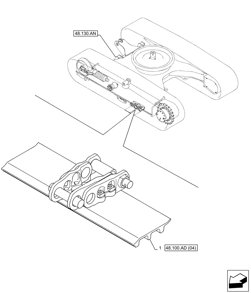 Схема запчастей Case CX210D NLC - (48.100.AD[03]) - VAR - 956001 - TRACK CHAIN (L=600MM) (48) - TRACKS & TRACK SUSPENSION