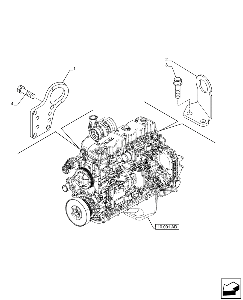 Схема запчастей Case F4HFE6131 B003 - (10.001.AK) - HOOKS - ENGINE (10) - ENGINE