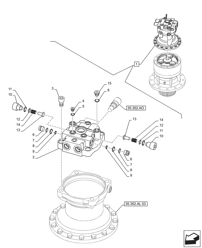 Схема запчастей Case CX210D NLC - (35.352.AL[02]) - SWING REDUCTION UNIT, COMPONENTS (35) - HYDRAULIC SYSTEMS