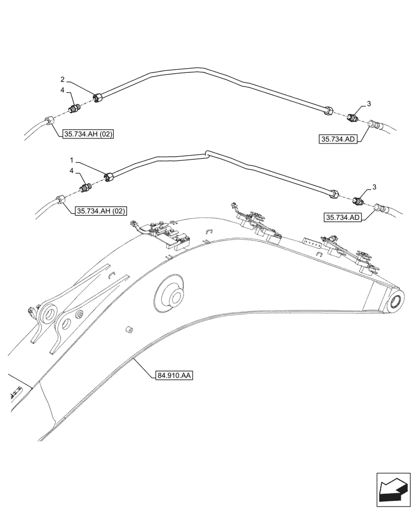 Схема запчастей Case CX210D NLC - (35.734.AH[01]) - VAR - 781128 - QUICK COUPLER, HYDRAULIC LINE, BOOM - ASN NFS7H1193 (35) - HYDRAULIC SYSTEMS