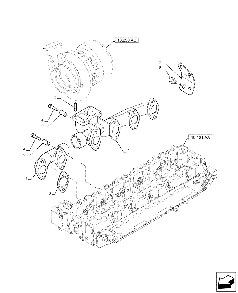 Схема запчастей Case F4HFE6131 B003 - (10.254.AC) - EXHAUST MANIFOLD (10) - ENGINE