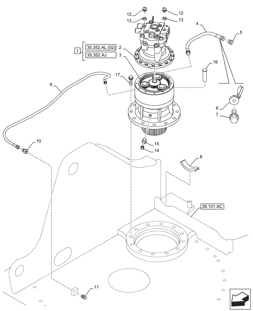 Схема запчастей Case CX210D NLC - (35.352.AL[01]) - SWING REDUCTION UNIT (35) - HYDRAULIC SYSTEMS