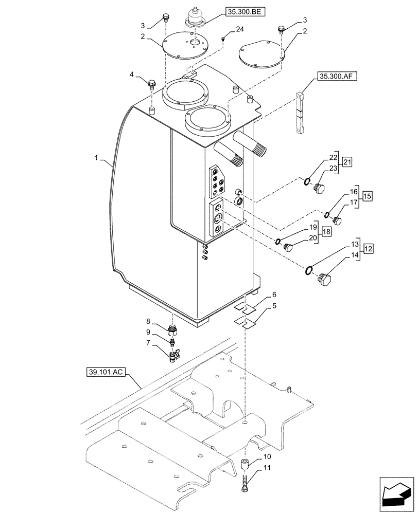 Схема запчастей Case CX210D NLC - (35.300.AQ) - HYDRAULIC OIL RESERVOIR (35) - HYDRAULIC SYSTEMS