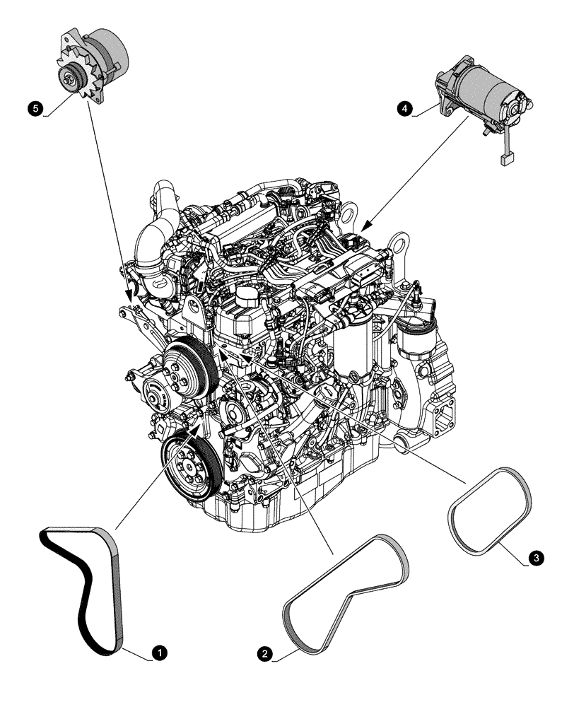 Схема запчастей Case 580SN - (05.100.04[02]) - MAINTENANCE PARTS - STARTER MOTOR, ALTERNATOR, BELTS (05) - SERVICE & MAINTENANCE