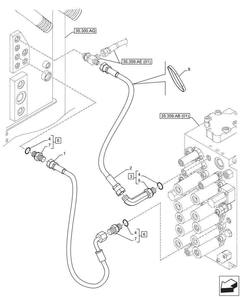 Схема запчастей Case CX210D NLC - (35.359.AE[02]) - CONTROL VALVE LINE (35) - HYDRAULIC SYSTEMS