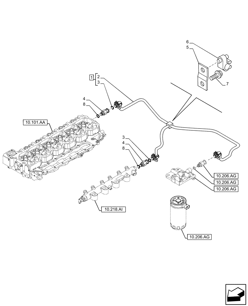 Схема запчастей Case F4HFE6131 B003 - (10.210.AS) - FUEL RETURN LINES (10) - ENGINE