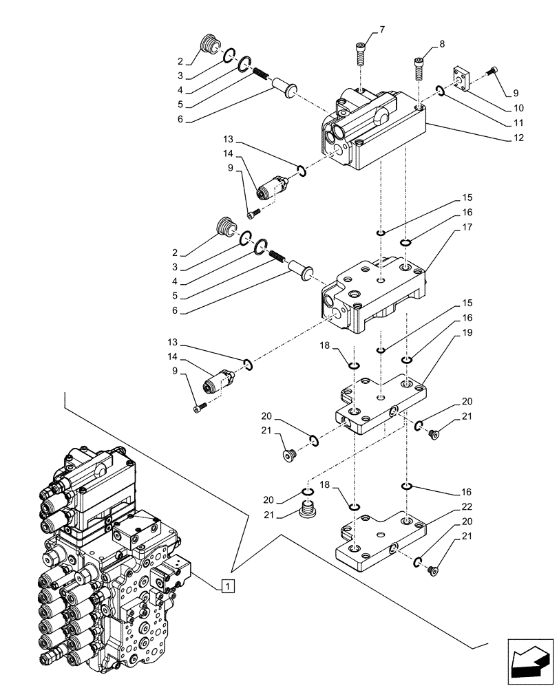 Схема запчастей Case CX130D - (35.359.AB[14]) - VAR - 461863 - CONTROL VALVE, CLAMSHELL BUCKET, ROTATION, W/ ELECTRICAL PROPORTIONAL CONTROL, COMPONENTS (35) - HYDRAULIC SYSTEMS