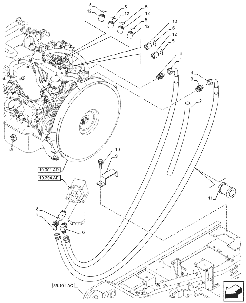 Схема запчастей Case CX210D NLC - (10.304.AF[01]) - ENGINE OIL FILTER, LINE (10) - ENGINE