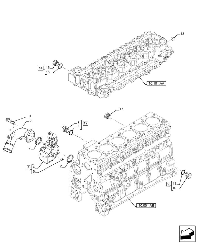 Схема запчастей Case F4HFE6131 B003 - (10.400.AE) - PIPING - ENGINE COOLING SYSTEM (COOLANT HEATING LINES) (10) - ENGINE