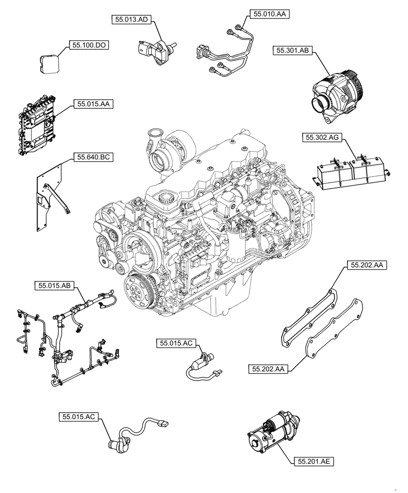 Схема запчастей Case F4HFE6131 B003 - (55.000.00) - SECTION INDEX - ELECTRICAL SYSTEMS (55) - ELECTRICAL SYSTEMS