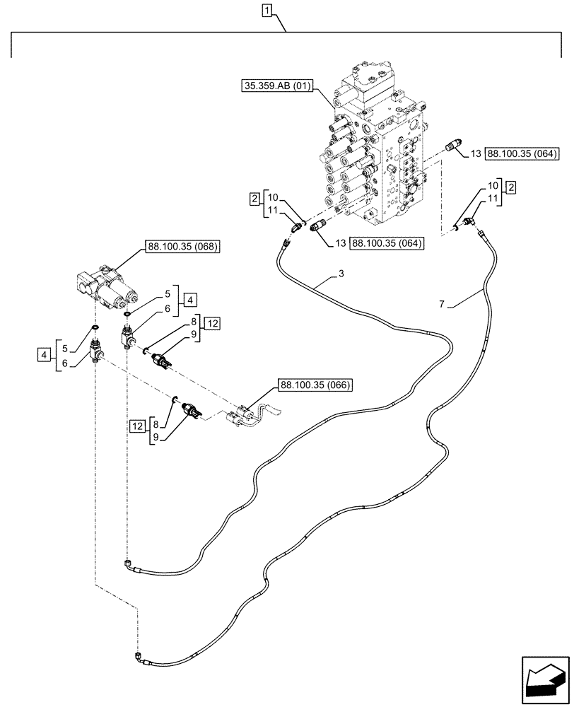 Схема запчастей Case CX350D LC - (88.100.35[063]) - DIA KIT, AUXILIARY CIRCUIT, SHEARS, W/ ELECTRICAL PROPORTIONAL CONTROL, REDUCER, LINE, PRESSURE RELIEF VALVE, SENSOR (88) - ACCESSORIES