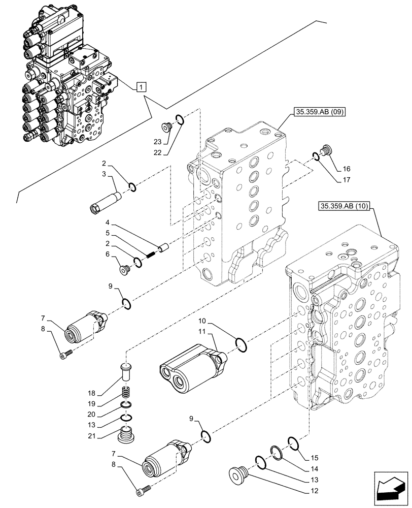 Схема запчастей Case CX130D - (35.359.AB[12]) - VAR - 461863 - CONTROL VALVE, CLAMSHELL BUCKET, ROTATION, W/ ELECTRICAL PROPORTIONAL CONTROL (35) - HYDRAULIC SYSTEMS