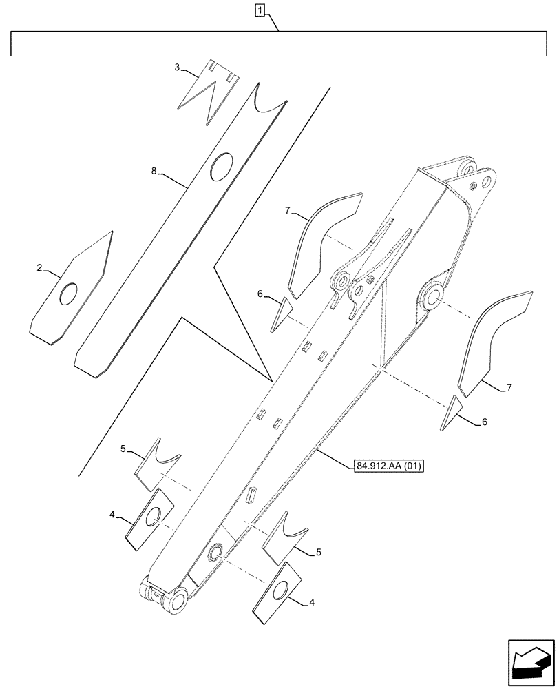 Схема запчастей Case CX250D LC - (88.100.84[05]) - DIA KIT, REINFORCEMENT, LONG EXCAVATOR ARM (L=3.5M) (88) - ACCESSORIES