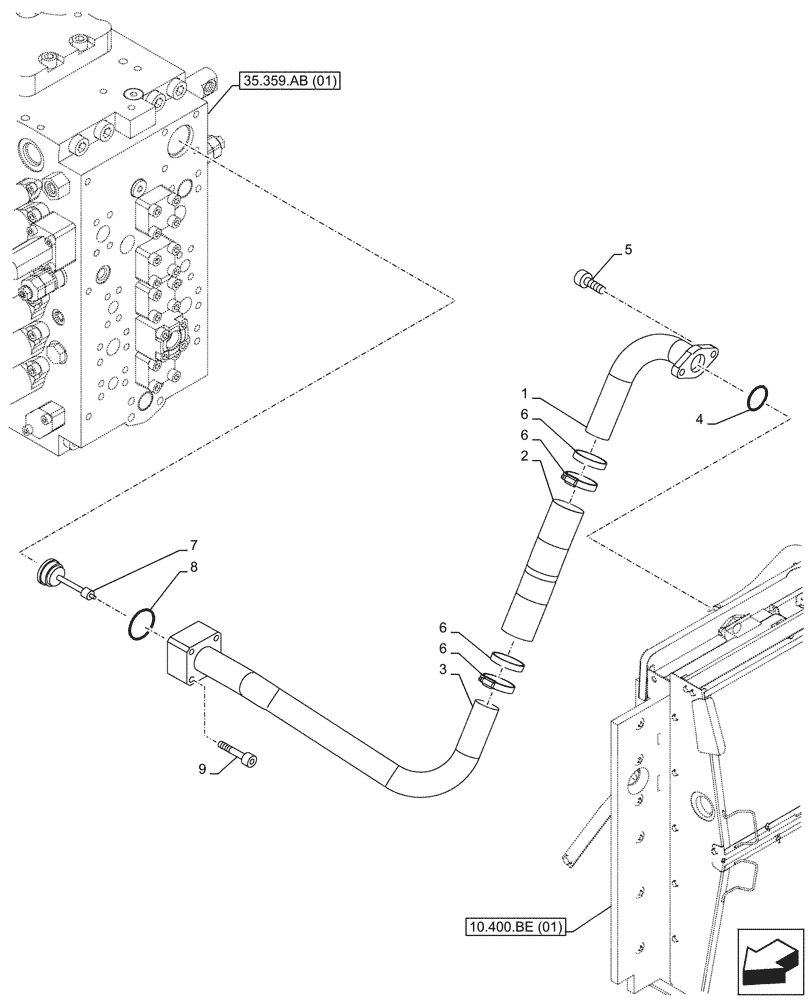 Схема запчастей Case CX210D NLC - (35.300.BC[03]) - OIL COOLER LINE (35) - HYDRAULIC SYSTEMS