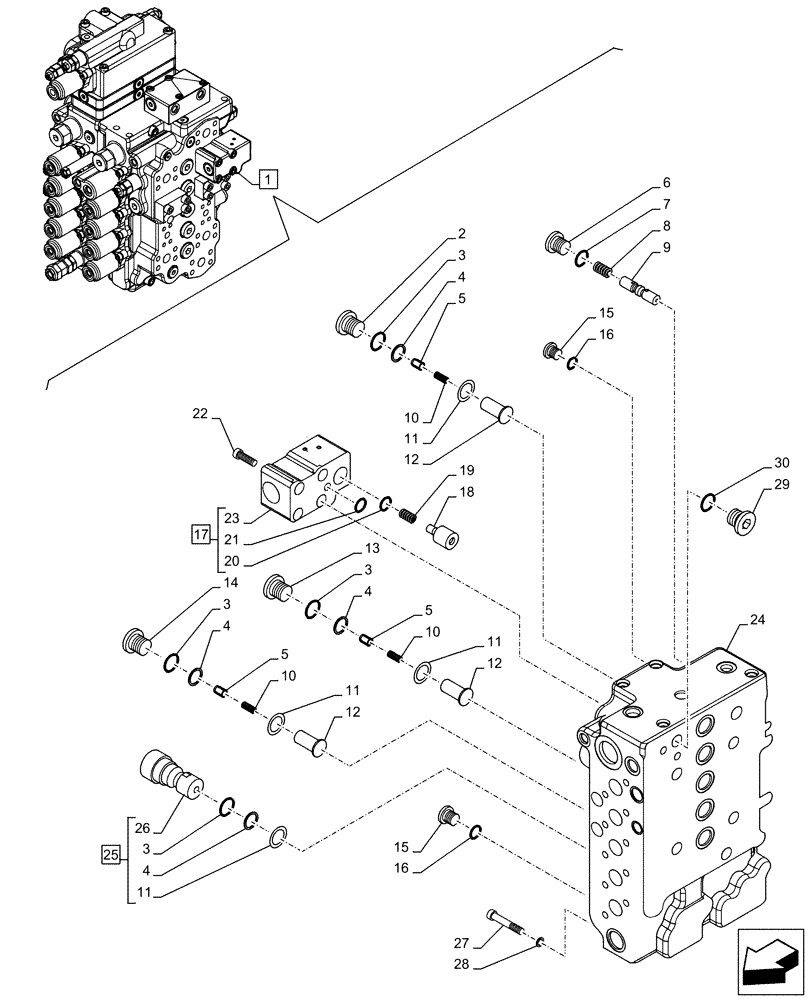 Схема запчастей Case CX130D LC - (35.359.AB[08]) - VAR - 461863 - CONTROL VALVE, CLAMSHELL BUCKET, ROTATION, W/ ELECTRICAL PROPORTIONAL CONTROL, COMPONENTS (35) - HYDRAULIC SYSTEMS