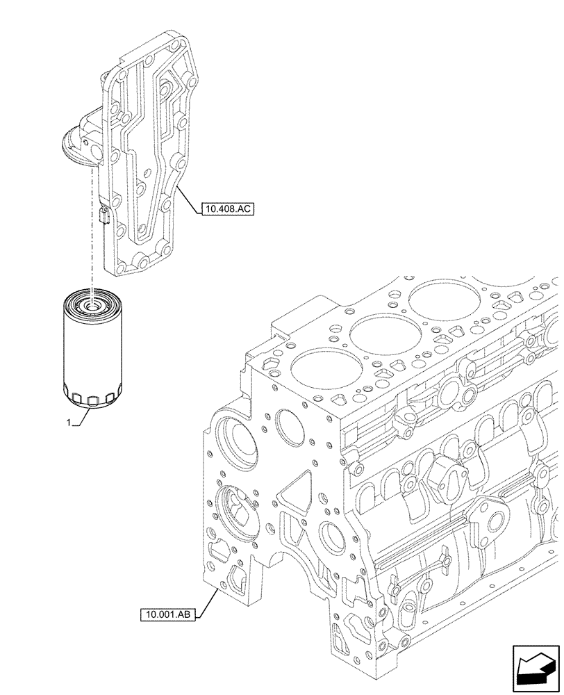 Схема запчастей Case F4HFE6131 B003 - (10.408.AO) - OIL FILTER, ENGINE (10) - ENGINE